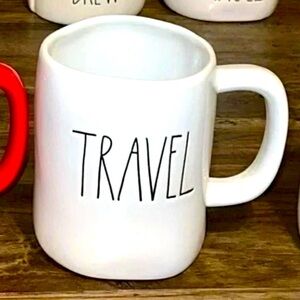 NWT Rae Dunn “TRAVEL” Ceramic Coffee/Tea Mug/Cup white/black
